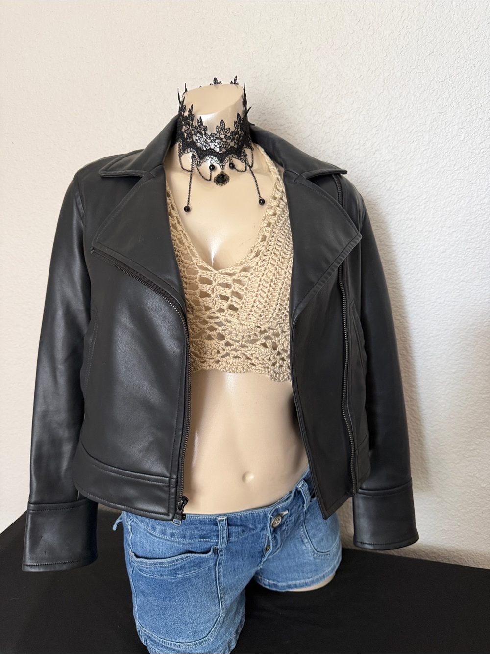 Banana Republic Black Vegan  Leather Asymmetrical Zip Jacket